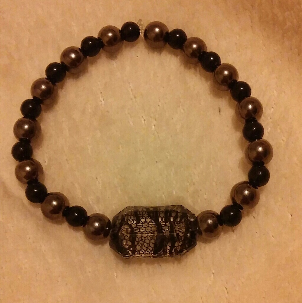 Handmade glass bead and gem bracelet
